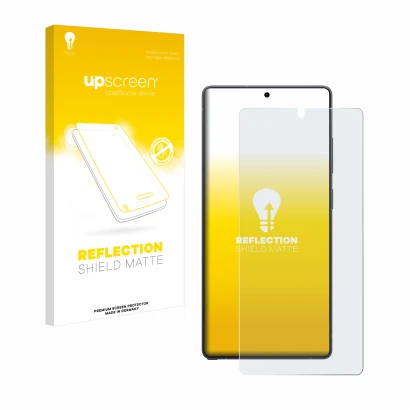 Face avant d’un emballage produit avec le logo de la marque upscreen. À côté, l’appareil Samsung Galaxy S25 Ultra est représen