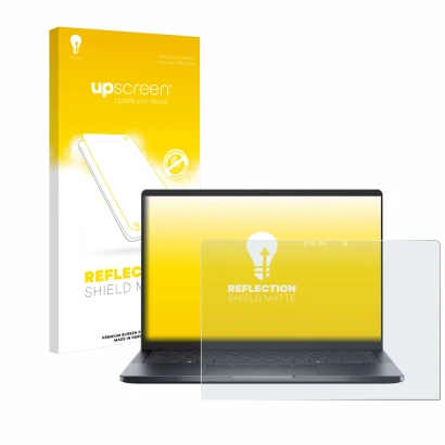 Face avant d’un emballage produit avec le logo de la marque upscreen. À côté, l’appareil Dell Pro 14 Premium PA14250 Touch est