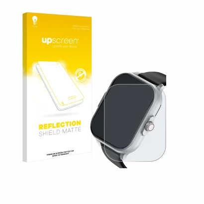 Face avant d’un emballage produit avec le logo de la marque upscreen. À côté, l’appareil YYKY E02 2.01" est représenté avec la