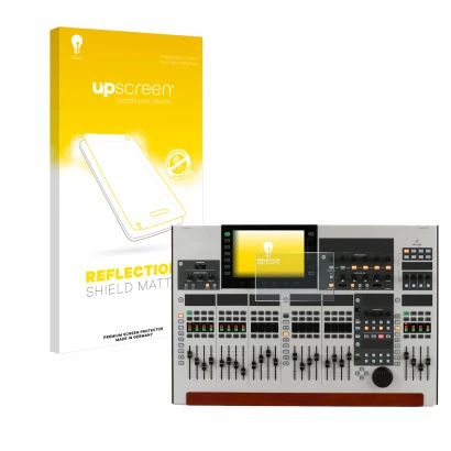 Face avant d’un emballage produit avec le logo de la marque upscreen. À côté, l’appareil Behringer Wing est représenté avec la