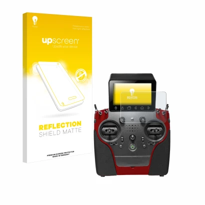 Face avant d’un emballage produit avec le logo de la marque upscreen. À côté, l’appareil PowerBox Systems Atom est représenté 