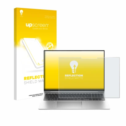 Face avant d’un emballage produit avec le logo de la marque upscreen. À côté, l’appareil HP EliteBook 835 G11 est représenté a