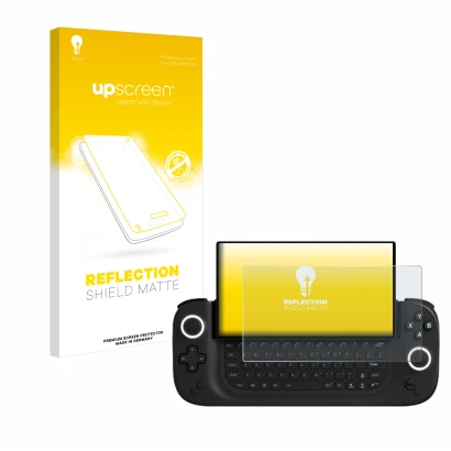 Face avant d’un emballage produit avec le logo de la marque upscreen. À côté, l’appareil Antec Core HS est représenté avec la