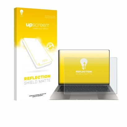 Face avant d’un emballage produit avec le logo de la marque upscreen. À côté, l’appareil Honor MagicBook Art 14 est représenté