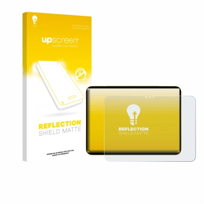 Face avant d’un emballage produit avec le logo de la marque upscreen. À côté, l’appareil Apple iPad Air 11