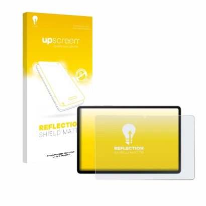 Face avant d’un emballage produit avec le logo de la marque upscreen. À côté, l’appareil Samsung Galaxy Tab S10 FE 5G est repr