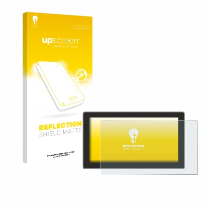 Face avant d’un emballage produit avec le logo de la marque upscreen. À côté, l’appareil Cupra Tavascan 15" (2025) est représe