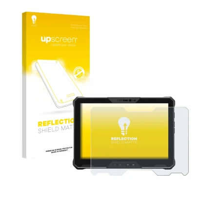 Face avant d’un emballage produit avec le logo de la marque upscreen. À côté, l’appareil Dell Latitude 7030 Rugged Extreme est