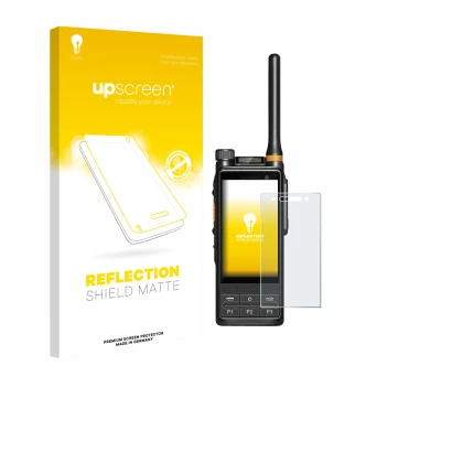 Face avant d’un emballage produit avec le logo de la marque upscreen. À côté, l’appareil Hytera PDC680 est représenté avec la