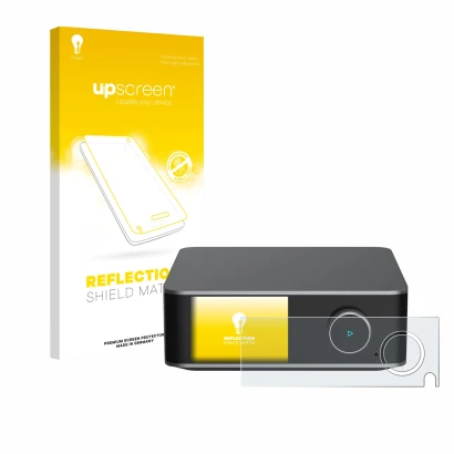 Face avant d’un emballage produit avec le logo de la marque upscreen. À côté, l’appareil WiiM Ultra est représenté avec la pro
