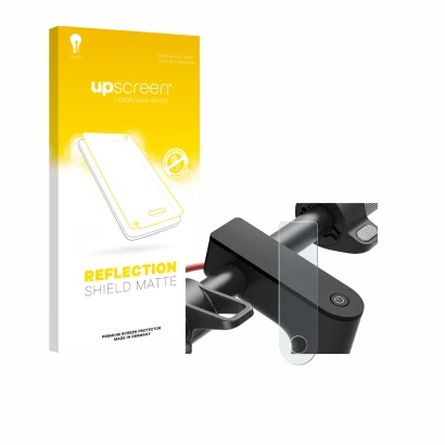 Face avant d’un emballage produit avec le logo de la marque upscreen. À côté, l’appareil Xiaomi Electric Scooter 4 est représe