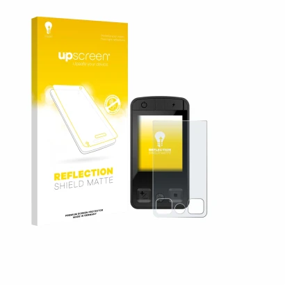 Face avant d’un emballage produit avec le logo de la marque upscreen. À côté, l’appareil Bosch Kiox 400C est représenté avec l