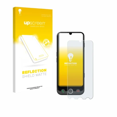 Face avant d’un emballage produit avec le logo de la marque upscreen. À côté, l’appareil Doro Aurora A30 est représenté avec l