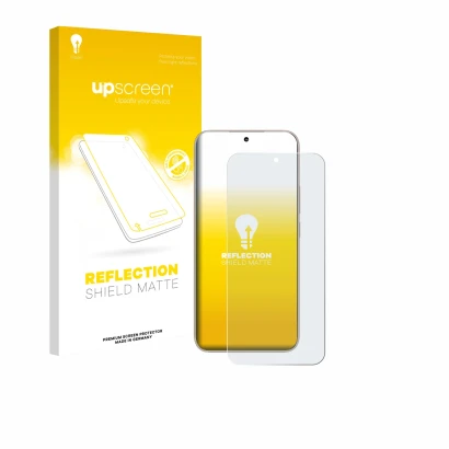 Face avant d’un emballage produit avec le logo de la marque upscreen. À côté, l’appareil Honor 400 est représenté avec la prot