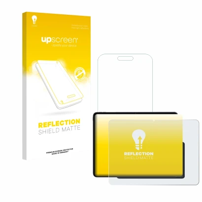 Face avant d’un emballage produit avec le logo de la marque upscreen. À côté, l’appareil OnePlus Pad 3 est représenté avec la 