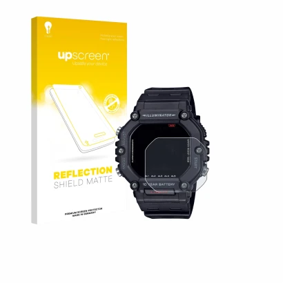 Face avant d’un emballage produit avec le logo de la marque upscreen. À côté, l’appareil Casio AE-1600H est représenté avec la