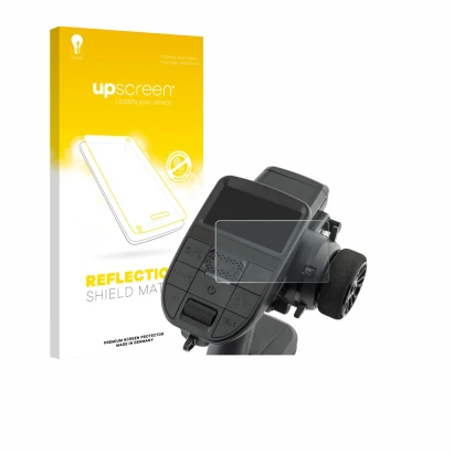 Face avant d’un emballage produit avec le logo de la marque upscreen. À côté, l’appareil Radiomaster MT12 est représenté avec