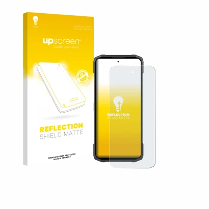 Face avant d’un emballage produit avec le logo de la marque upscreen. À côté, l’appareil Doogee Blade 20 est représenté avec l