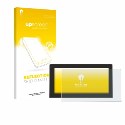 Face avant d’un emballage produit avec le logo de la marque upscreen. À côté, l’appareil Volkswagen Tiguan 3 2024 2025 12.9" e