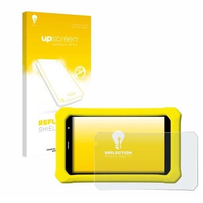 Face avant d’un emballage produit avec le logo de la marque upscreen. À côté, l’appareil Clementoni Clempad 8" PRO est représe