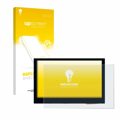 Face avant d’un emballage produit avec le logo de la marque upscreen. À côté, l’appareil Waveshare 4.3" est représenté avec la