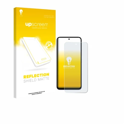 Face avant d’un emballage produit avec le logo de la marque upscreen. À côté, l’appareil Xiaomi Redmi 15 4G est représenté ave