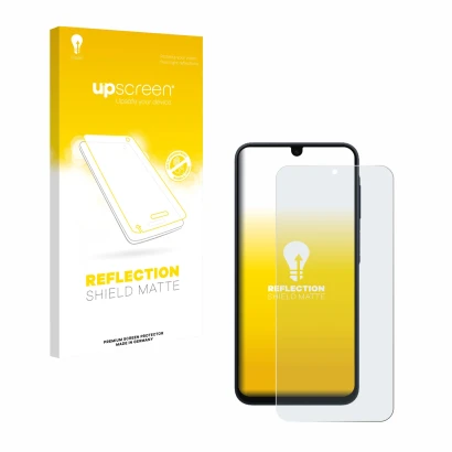 Face avant d’un emballage produit avec le logo de la marque upscreen. À côté, l’appareil Samsung Galaxy A17 5G est représenté