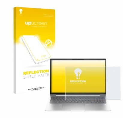 Face avant d’un emballage produit avec le logo de la marque upscreen. À côté, l’appareil HP EliteBook 6 G1i 16 est représenté