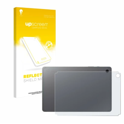 Face avant d’un emballage produit avec le logo de la marque upscreen. À côté, l’appareil Samsung Galaxy Tab S10 Lite (Arrière)
