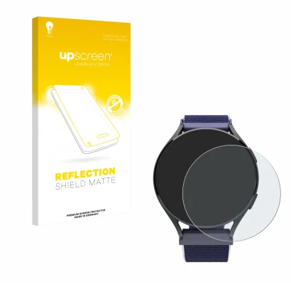 Face avant d’un emballage produit avec le logo de la marque upscreen. À côté, l’appareil Patronus Notfalluhr (41.5 mm) est rep