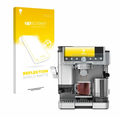 Face avant d’un emballage produit avec le logo de la marque upscreen. À côté, l’appareil Ninja Luxe Cafe Pro ES701EU est repré