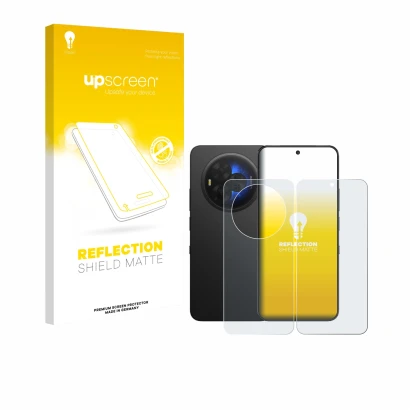 Face avant d’un emballage produit avec le logo de la marque upscreen. À côté, l’appareil TCL NXTPAPER 60 Ultra (Avant+Arrière)