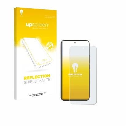 Face avant d’un emballage produit avec le logo de la marque upscreen. À côté, l’appareil Xiaomi 15T Pro est représenté avec la