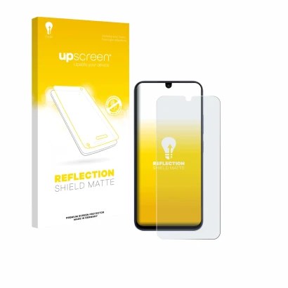 Face avant d’un emballage produit avec le logo de la marque upscreen. À côté, l’appareil Xiaomi Poco C85 est représenté avec l