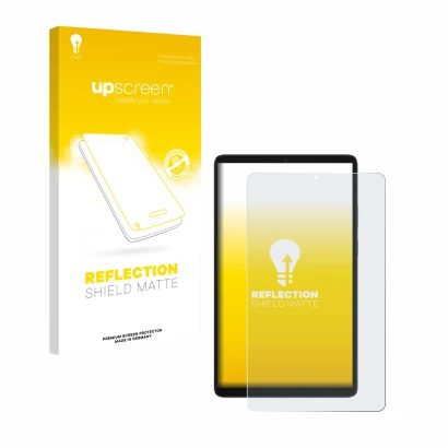 Face avant d’un emballage produit avec le logo de la marque upscreen. À côté, l’appareil Samsung Galaxy Tab A11 8.7" est repré