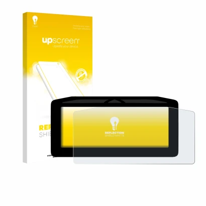 Face avant d’un emballage produit avec le logo de la marque upscreen. À côté, l’appareil Ducati Panigale V4 2025 est représent