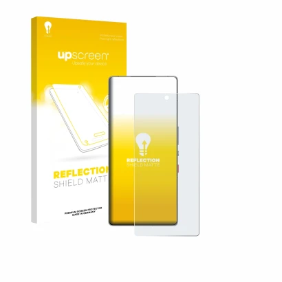 Face avant d’un emballage produit avec le logo de la marque upscreen. À côté, l’appareil ZTE Nubia Red Magic 11 Pro Plus est r