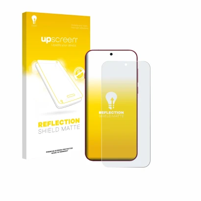 Face avant d’un emballage produit avec le logo de la marque upscreen. À côté, l’appareil Oppo Find X9 est représenté avec la p