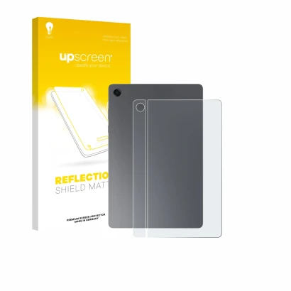 Face avant d’un emballage produit avec le logo de la marque upscreen. À côté, l’appareil Samsung Galaxy Tab A11 Plus 5G 11" (A