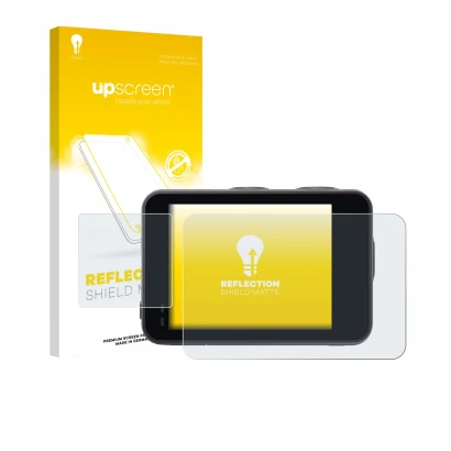 Face avant d’un emballage produit avec le logo de la marque upscreen. À côté, l’appareil Akaso Brave 7 est représenté avec la 