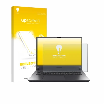 Face avant d’un emballage produit avec le logo de la marque upscreen. À côté, l’appareil ASUS ROG Strix G18 G815 2025 est repr