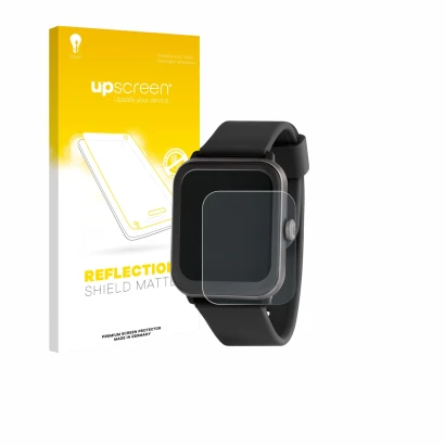 Face avant d’un emballage produit avec le logo de la marque upscreen. À côté, l’appareil Sector Smartwatch S-08 est représenté
