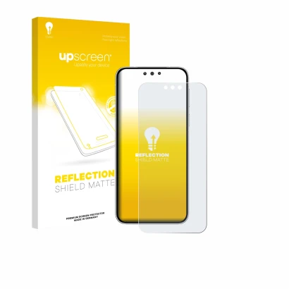 Face avant d’un emballage produit avec le logo de la marque upscreen. À côté, l’appareil Huawei Mate 80 est représenté avec la