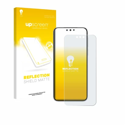 Face avant d’un emballage produit avec le logo de la marque upscreen. À côté, l’appareil Huawei Mate 80 Pro est représenté ave