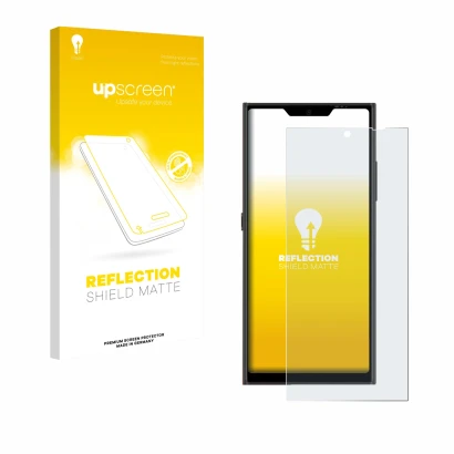 Face avant d’un emballage produit avec le logo de la marque upscreen. À côté, l’appareil Jolla Phone est représenté avec la pr