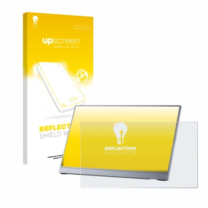 Face avant d’un emballage produit avec le logo de la marque upscreen. À côté, l’appareil Arzopa Z3FC 16.1" est représenté avec