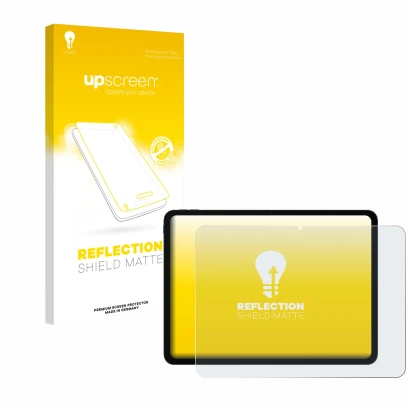 Face avant d’un emballage produit avec le logo de la marque upscreen. À côté, l’appareil OnePlus Pad Go 2 est représenté avec 