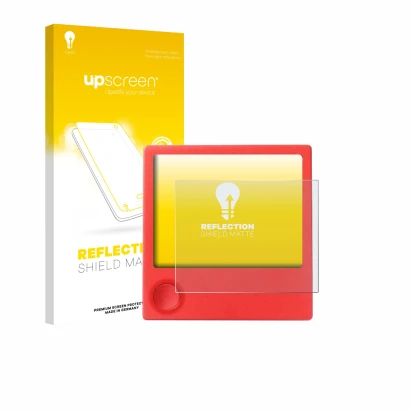 Face avant d’un emballage produit avec le logo de la marque upscreen. À côté, l’appareil PicPak E-Ink Display est représenté a