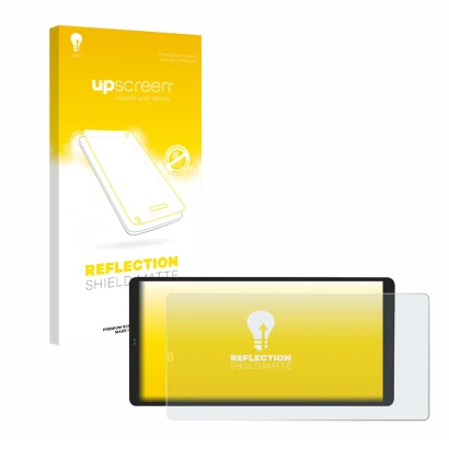 Face avant d’un emballage produit avec le logo de la marque upscreen. À côté, l’appareil Shelly Wall Display X2 est représenté