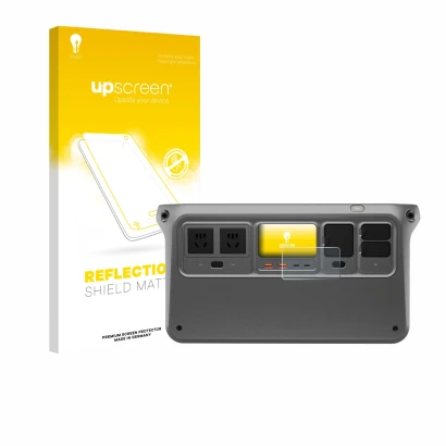Face avant d’un emballage produit avec le logo de la marque upscreen. À côté, l’appareil DJI Power 1000 est représenté avec la